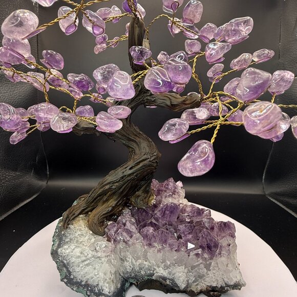 Large Brazilian Amethyst Tree of Life 1547g Crystal Bonsai on Raw Geode Base H